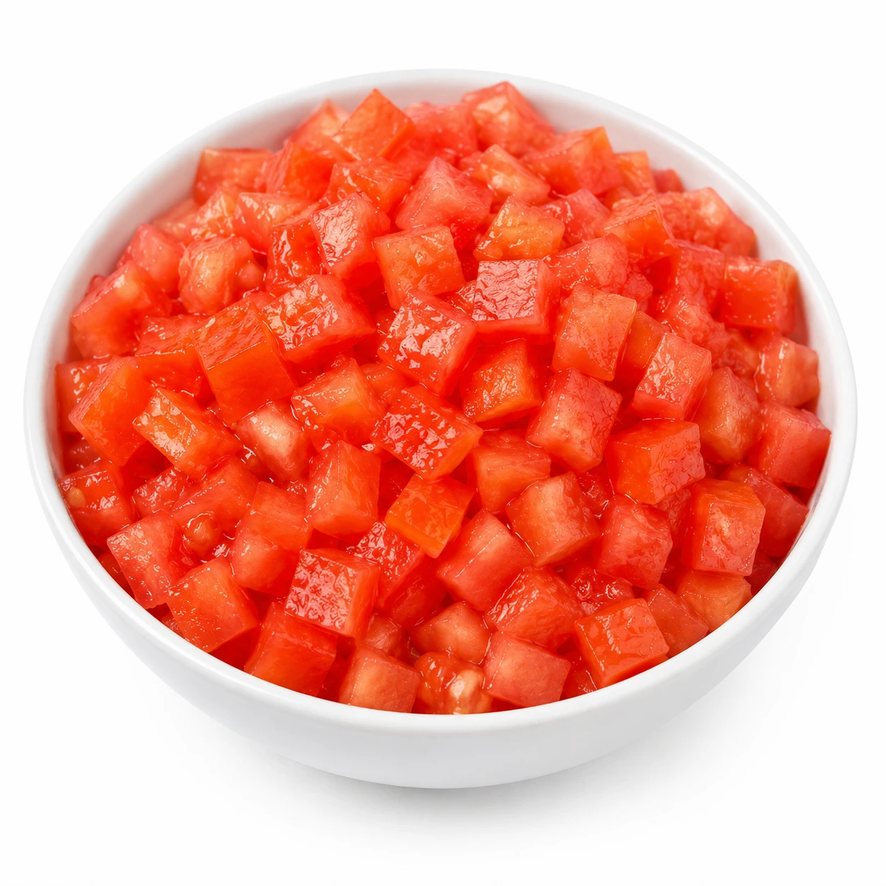 Fresh diced tomato cubes ready to cook, hygienically washed and packed for everyday cooking