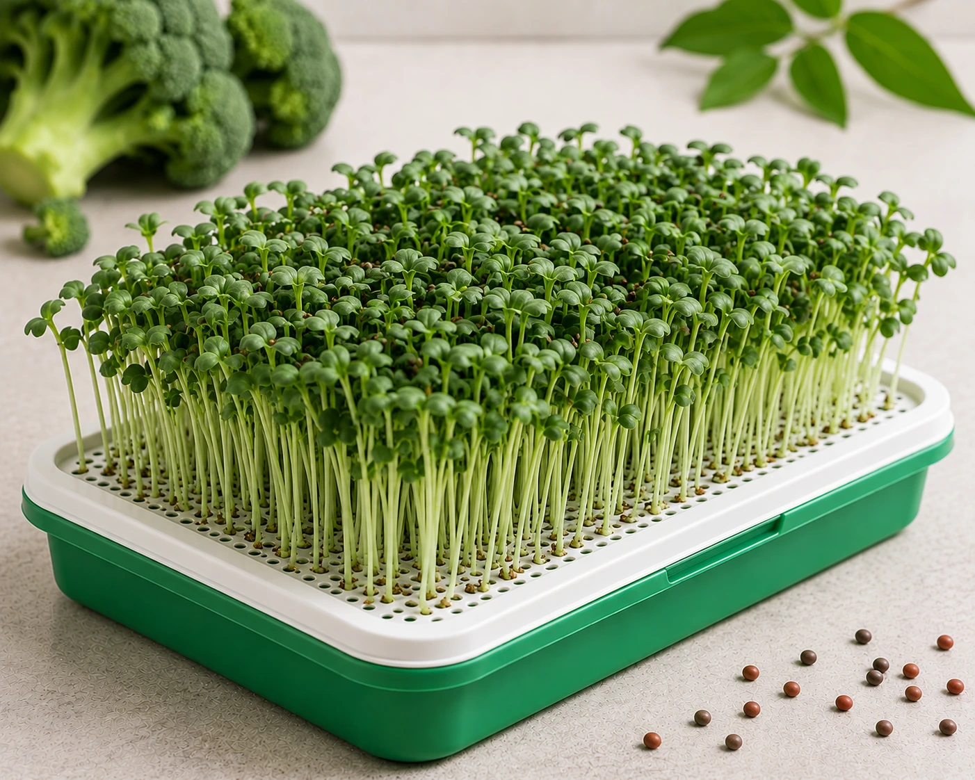 Fresh broccoli microgreens tray