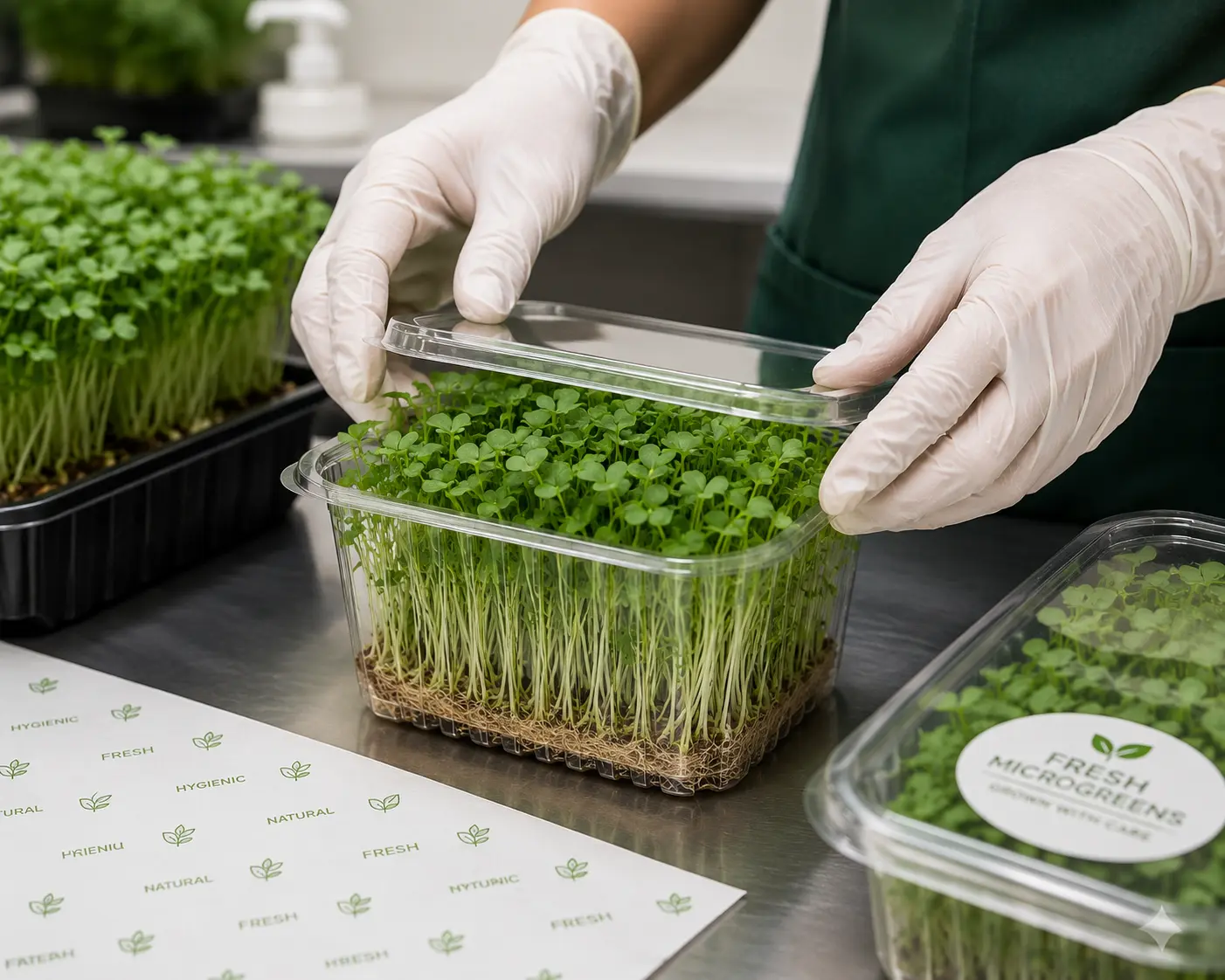 Hygienic microgreens packing