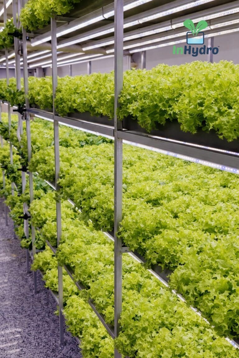 Indoor vertical farm with LED-grown lettuce – InHydroGreens farm, Delhi NCR